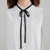 25 Autumn New style patchwork lace edge bow drape slimming puffed-sleeve chiffon shirt for women 22336 details Picture